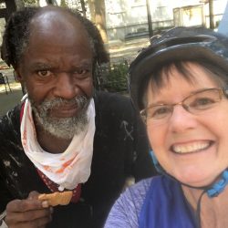 An image of Sister Libby with Clarence, an older homeless man
